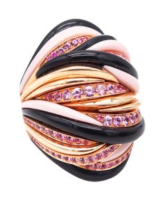 FAWAZ GRUOSI Sculptural Cocktail Ring In 18Kt Gold With 3.76 Ctw Pink Sapphires
