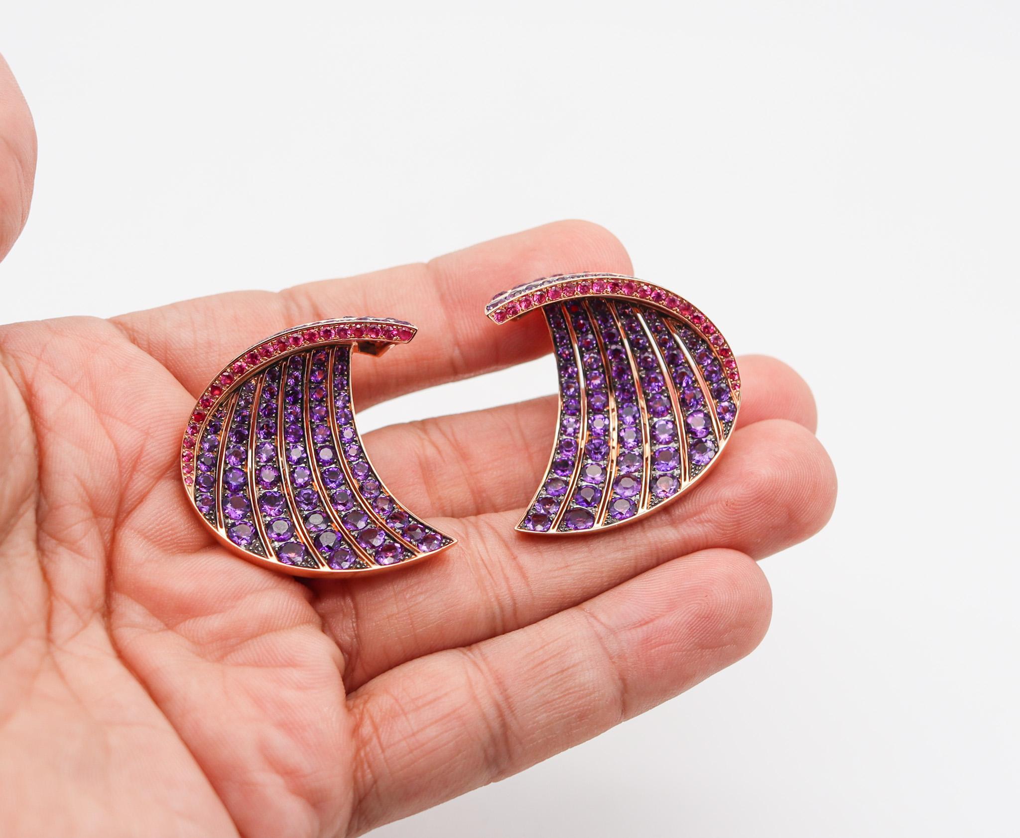 Contemporary Fawaz Gruosi Sculptural Waves Earrings in 18kt Gold 23.14ctw in Pink Sapphires