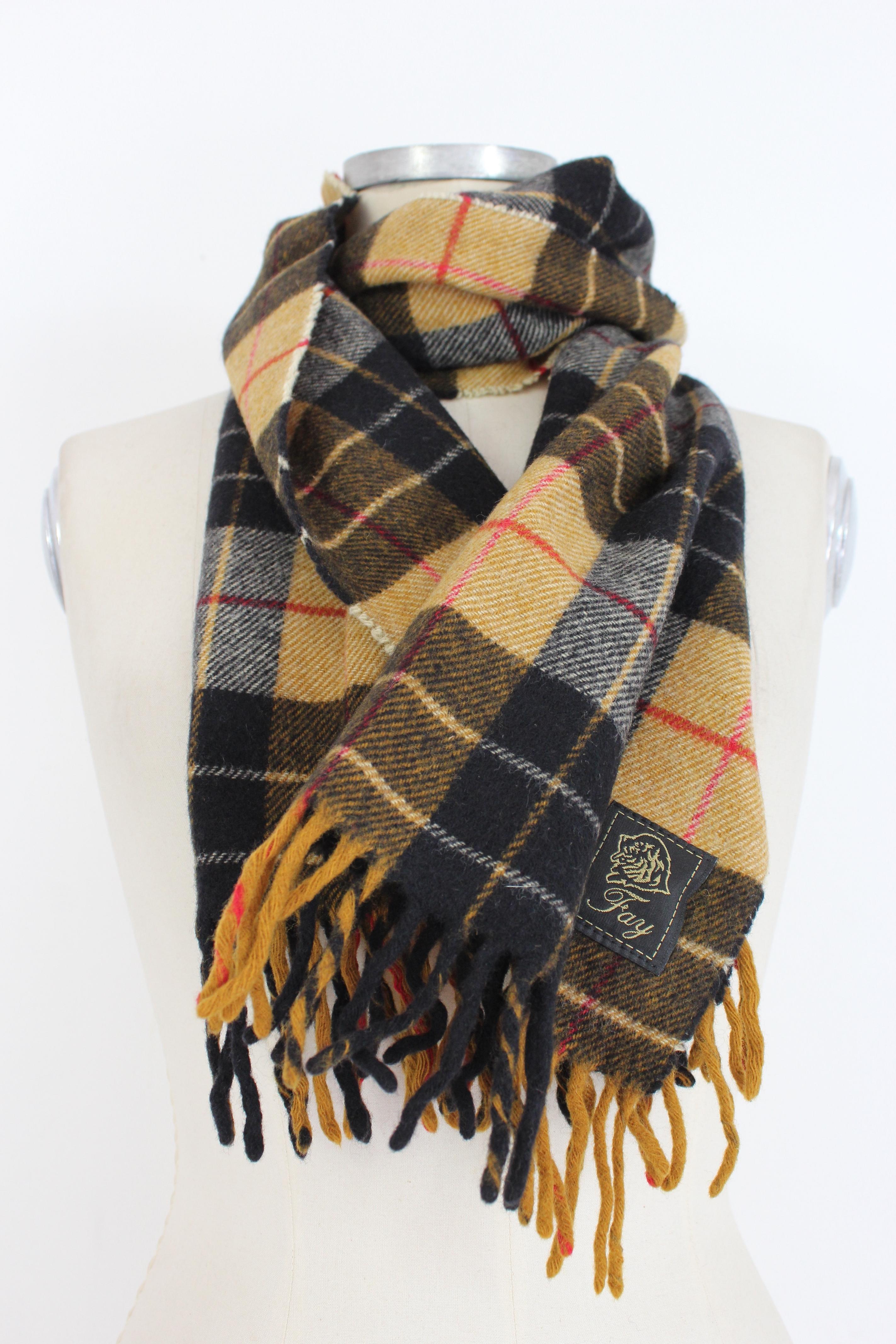 blue brown checkered scarf