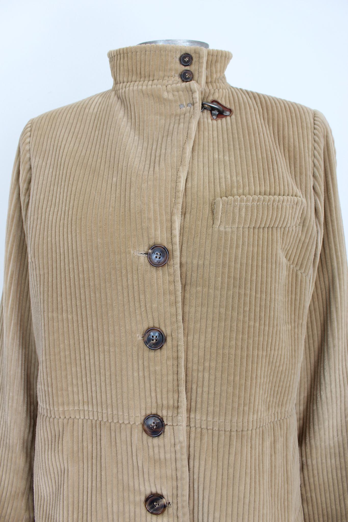 Fay Beige Velvet Ribbed Vintage Classic Jacket 2000s 2