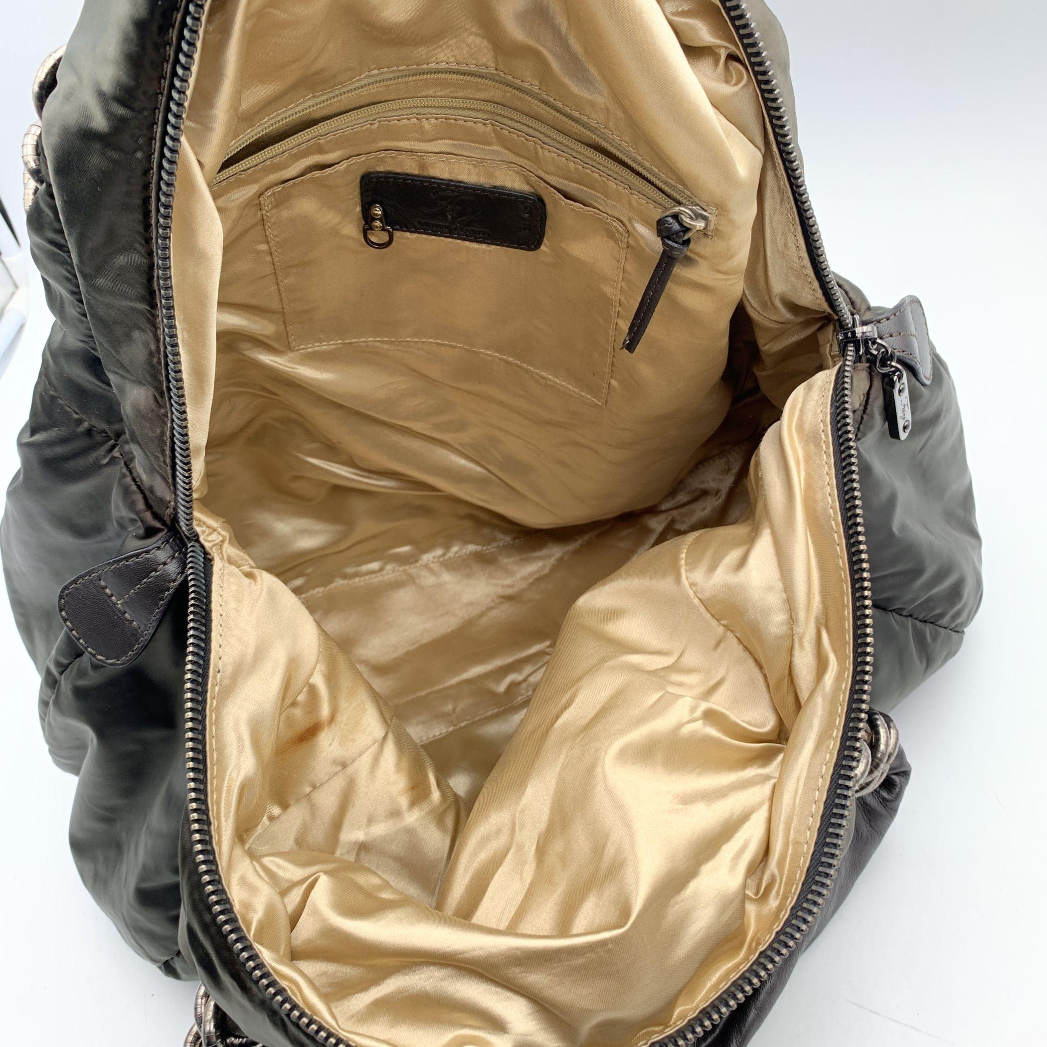 Women's Fay Black Shiny Nylon Puffer Tote Shoulder Bag For Sale