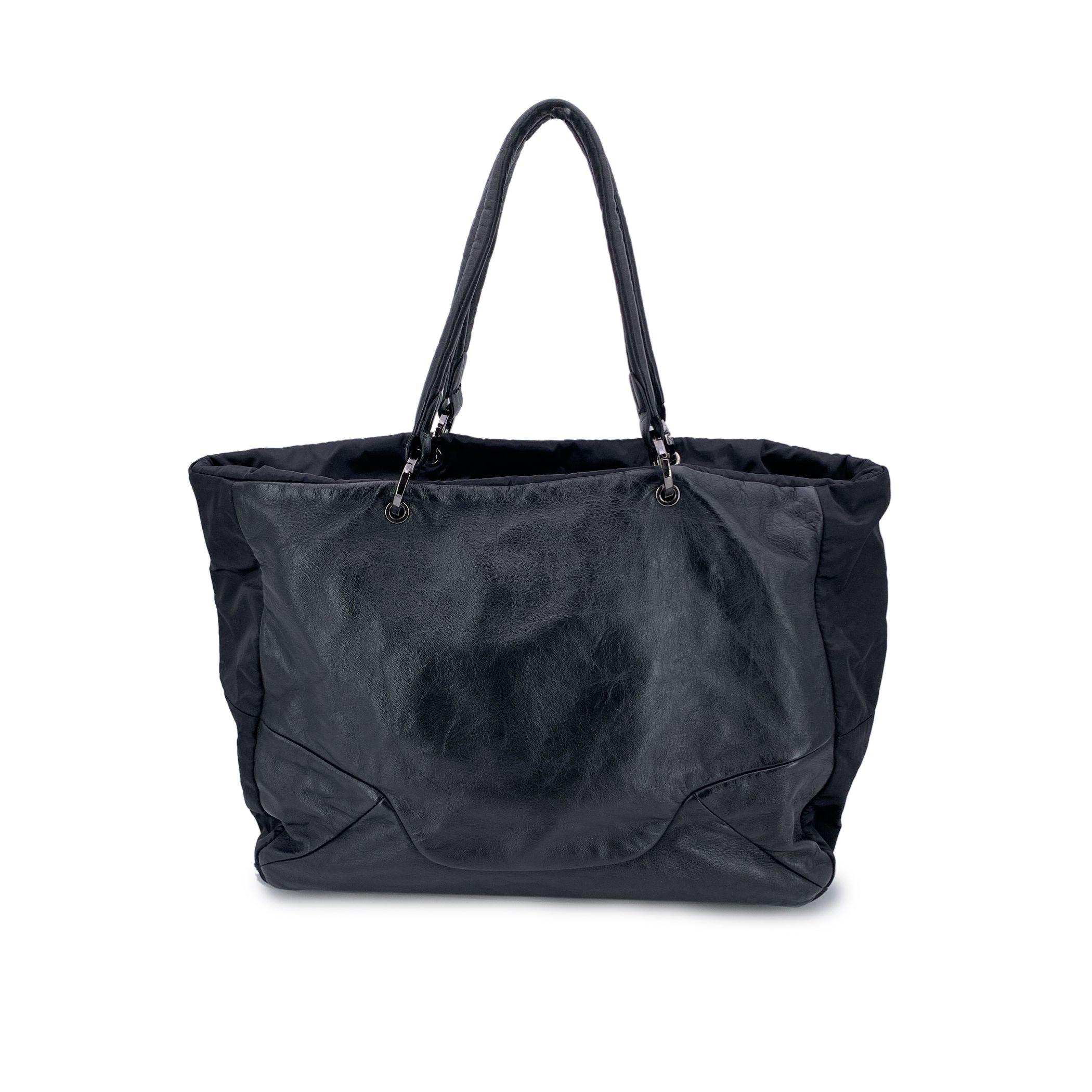 Fay Black Soft Leather and Nylon Canvas Tote Shoulder Bag In Excellent Condition In Rome, Rome
