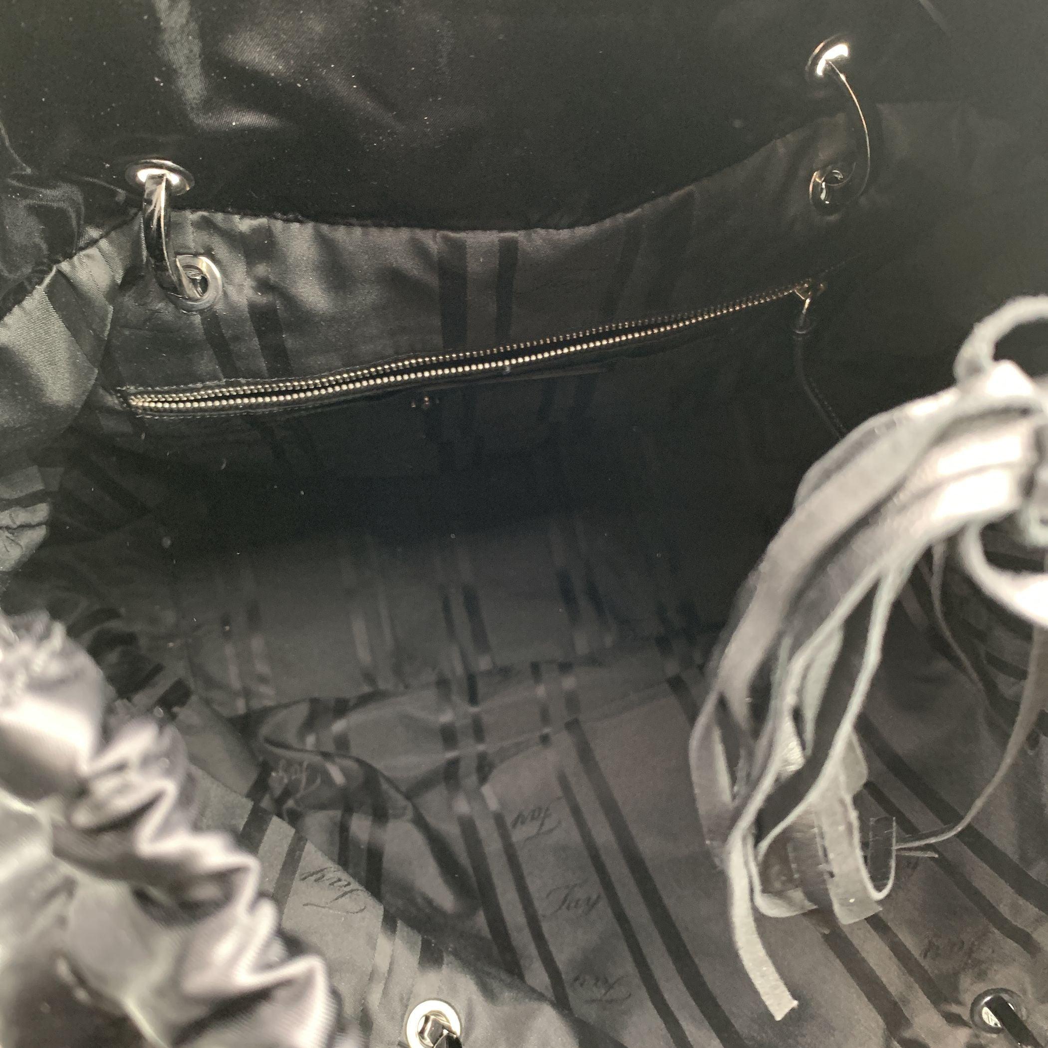 Fay Black Soft Leather and Nylon Canvas Tote Shoulder Bag 1