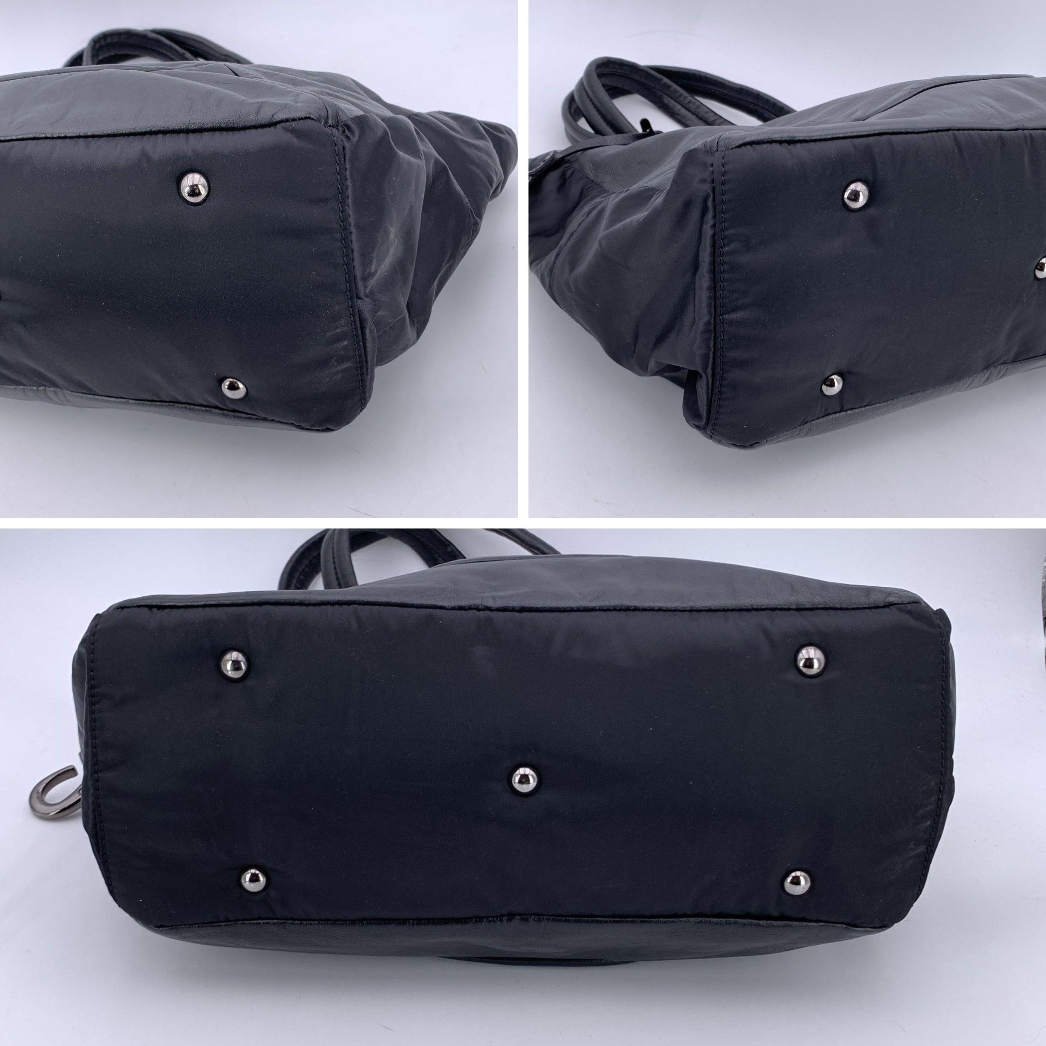 Fay Black Soft Leather and Nylon Canvas Tote Shoulder Bag 3