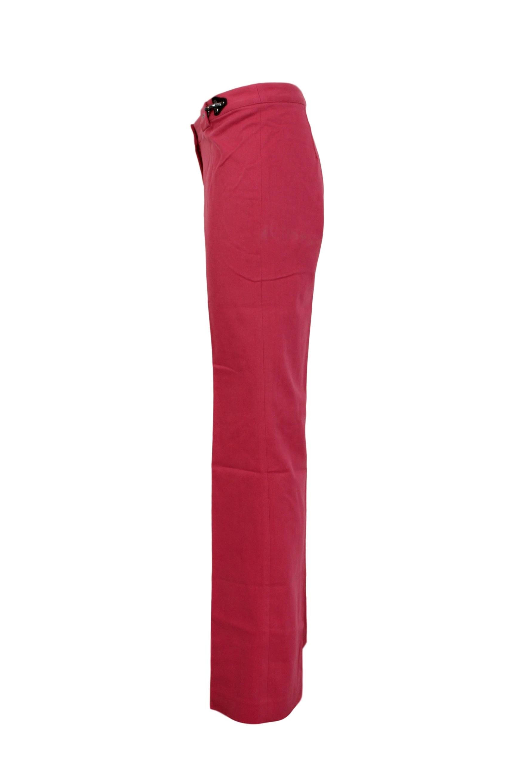 Fay Pink Cotton Classic Wide Leg Flared Trousers  In New Condition In Brindisi, Bt