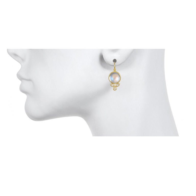 Contemporary Faye Kim 18 Karat Gold Diamond and Ceylon Blue Moonstone Drop Earrings For Sale