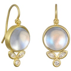 Faye Kim 18 Karat Gold Diamond and Ceylon Blue Moonstone Drop Earrings