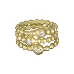 Faye Kim 18K Gold Diamond Bead Stack Ring, Size 6.5, Contemporary