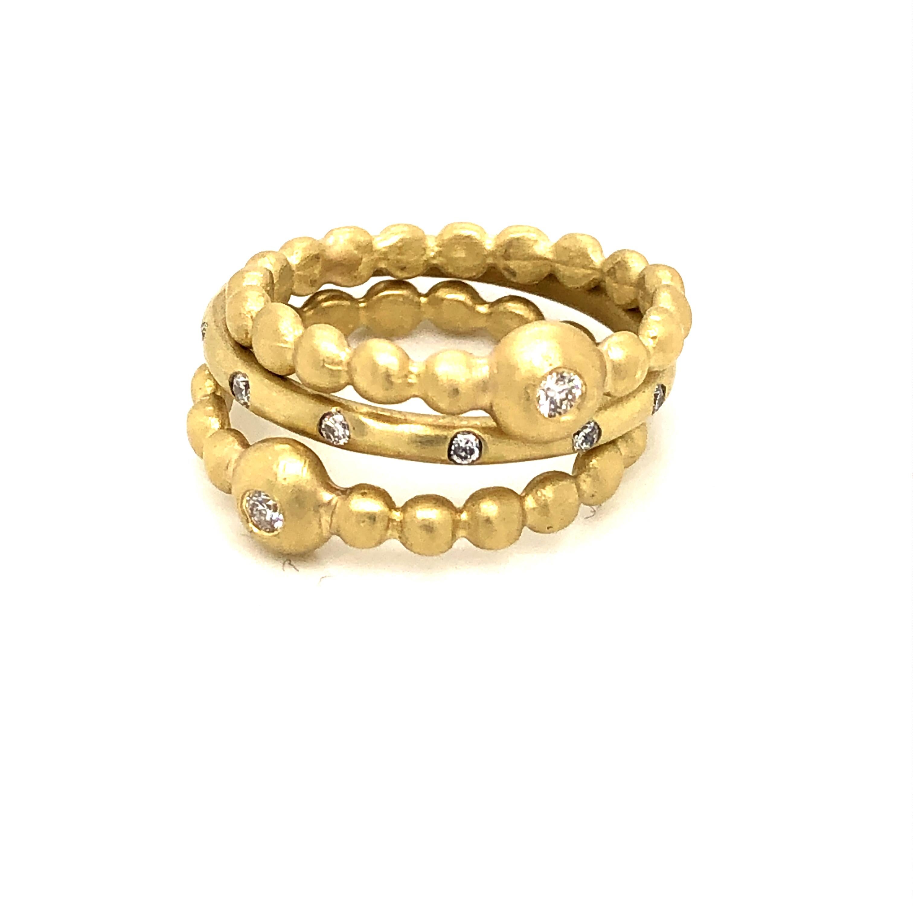 Contemporary Faye Kim 18 Karat Gold Diamond Bead Stack Ring For Sale