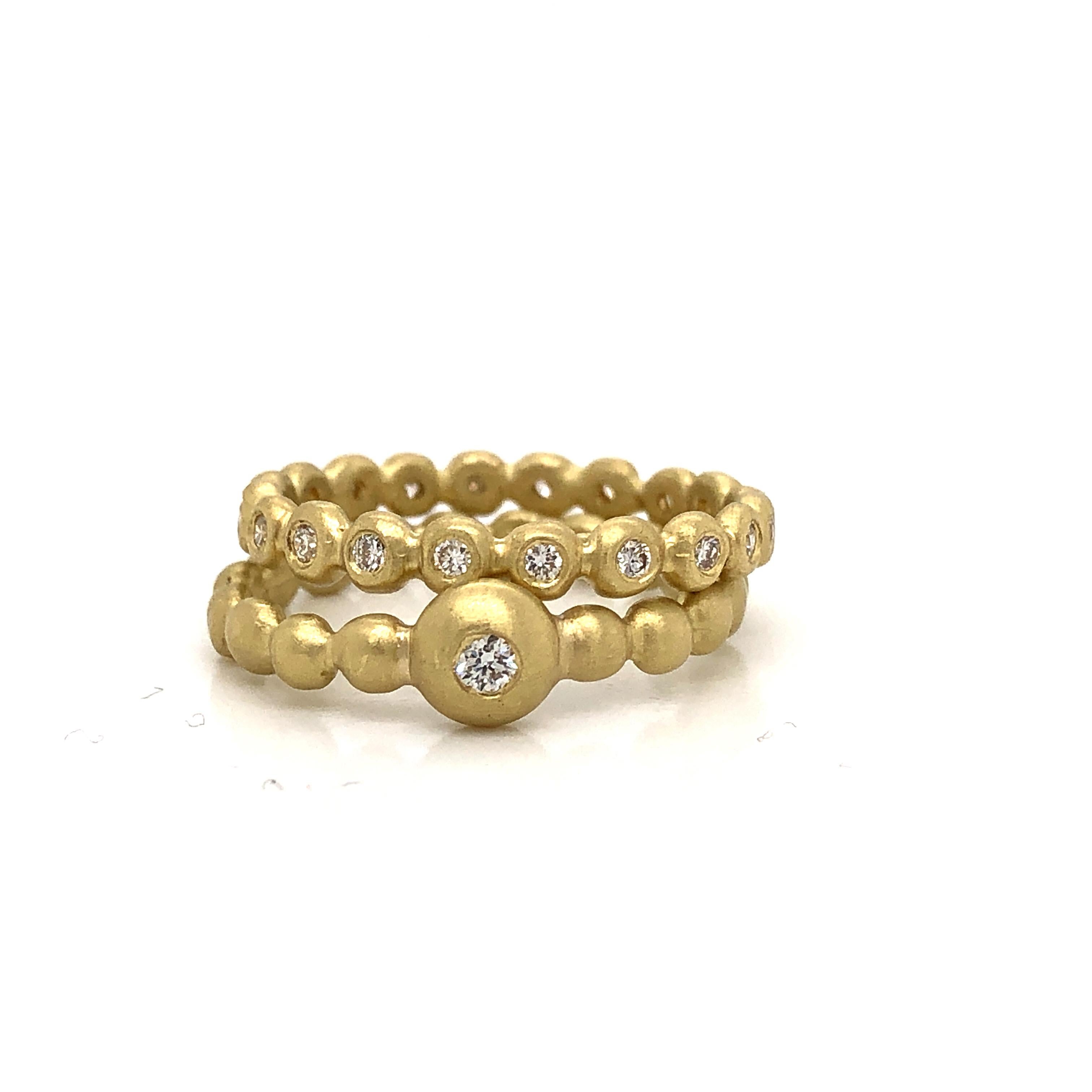 Round Cut Faye Kim 18 Karat Gold Diamond Bead Stack Ring For Sale