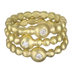 Faye Kim 18 Karat Gold Diamond Bead Granulation Stack Ring
