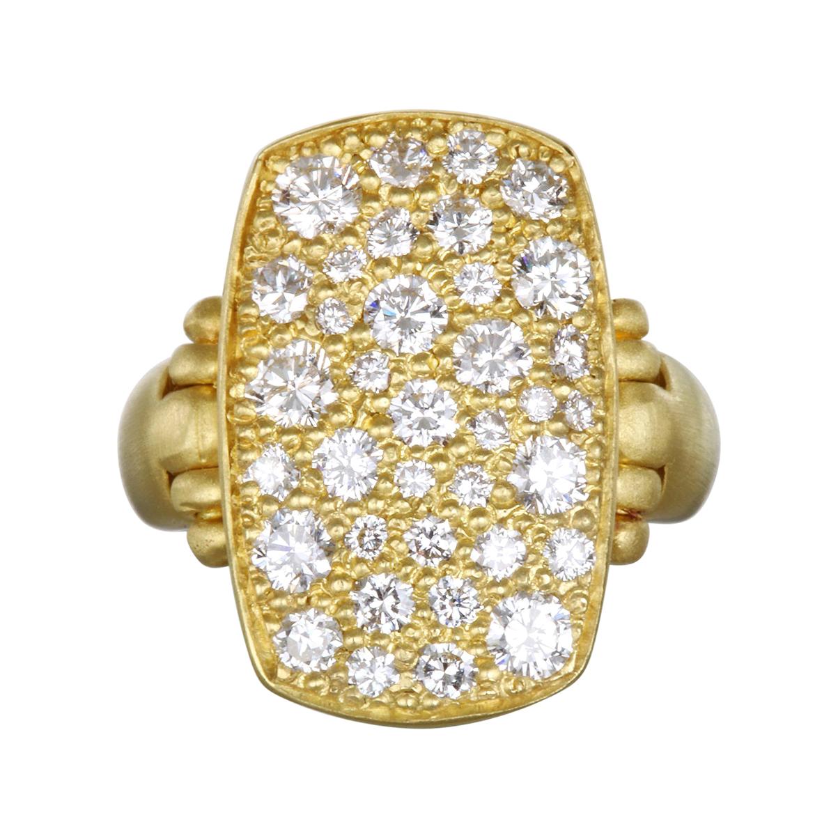 Faye Kim 18 Karat Gold Diamond Pave Chiclet Ring