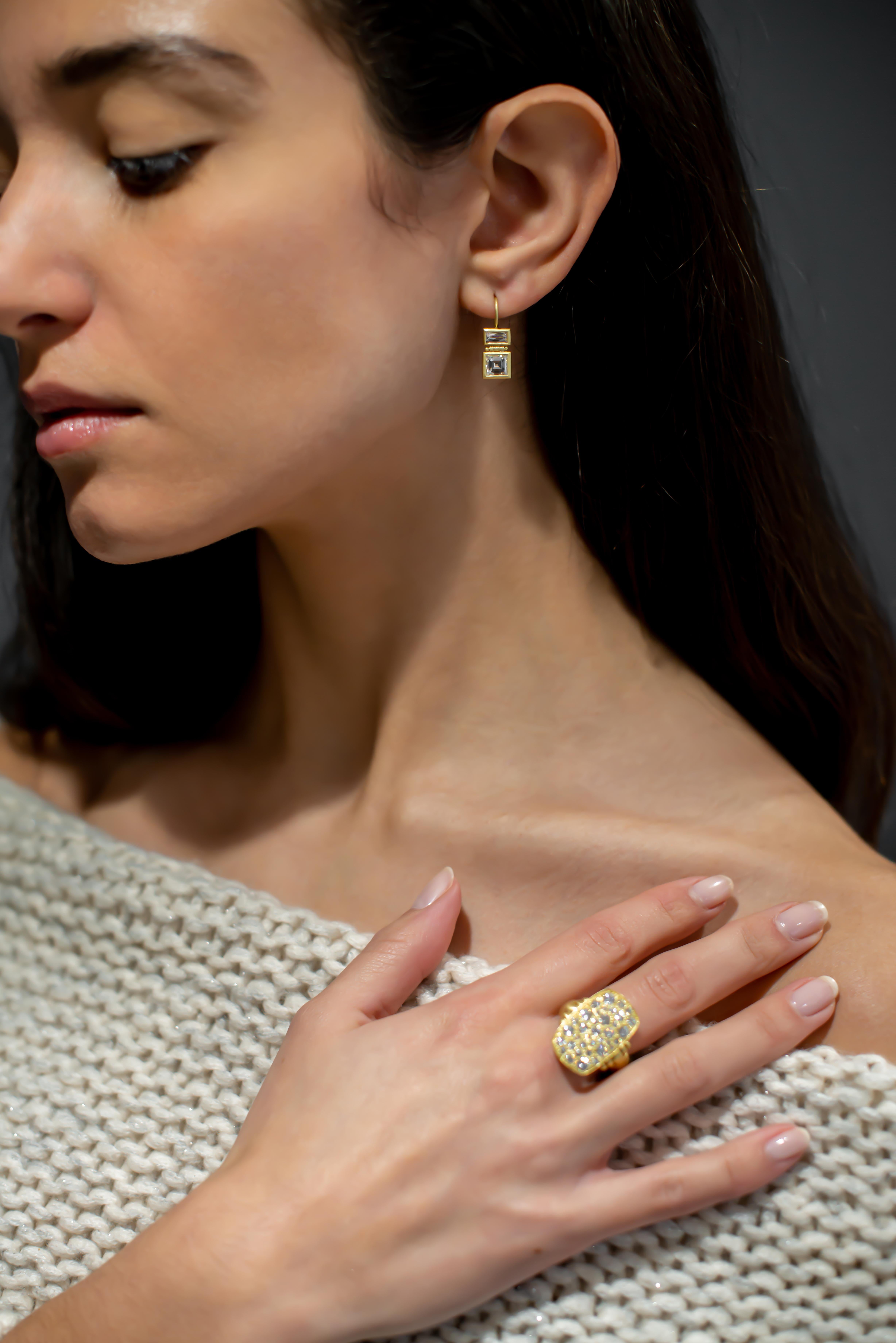 Faye Kim 18 Karat Gold Doppel-Diamant-Tropfen-Ohrringe

Gönnen Sie sich Luxus mit diesen doppelten Diamanttropfen-Ohrringen.  In 18-karätigem Gold gefasste Diamant-Baguettes sind mit quadratischen Diamanten im Smaragdschliff gepaart.  Ein Klassiker