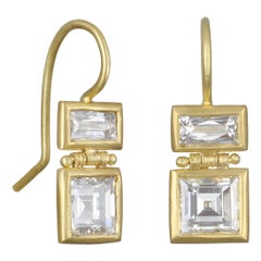 Faye Kim 18 Karat Gold Double Diamond Drop Earrings