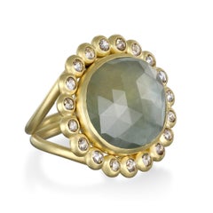 Faye Kim 18K Gold 19.5Ct Rose Cut Sapphire Champagne Diamond Cocktail Daisy Ring