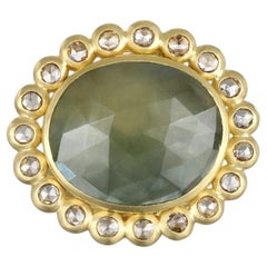 Faye Kim 18K Gold 19.5Ct Rose Cut Sapphire Champagne Diamond Cocktail Daisy Ring