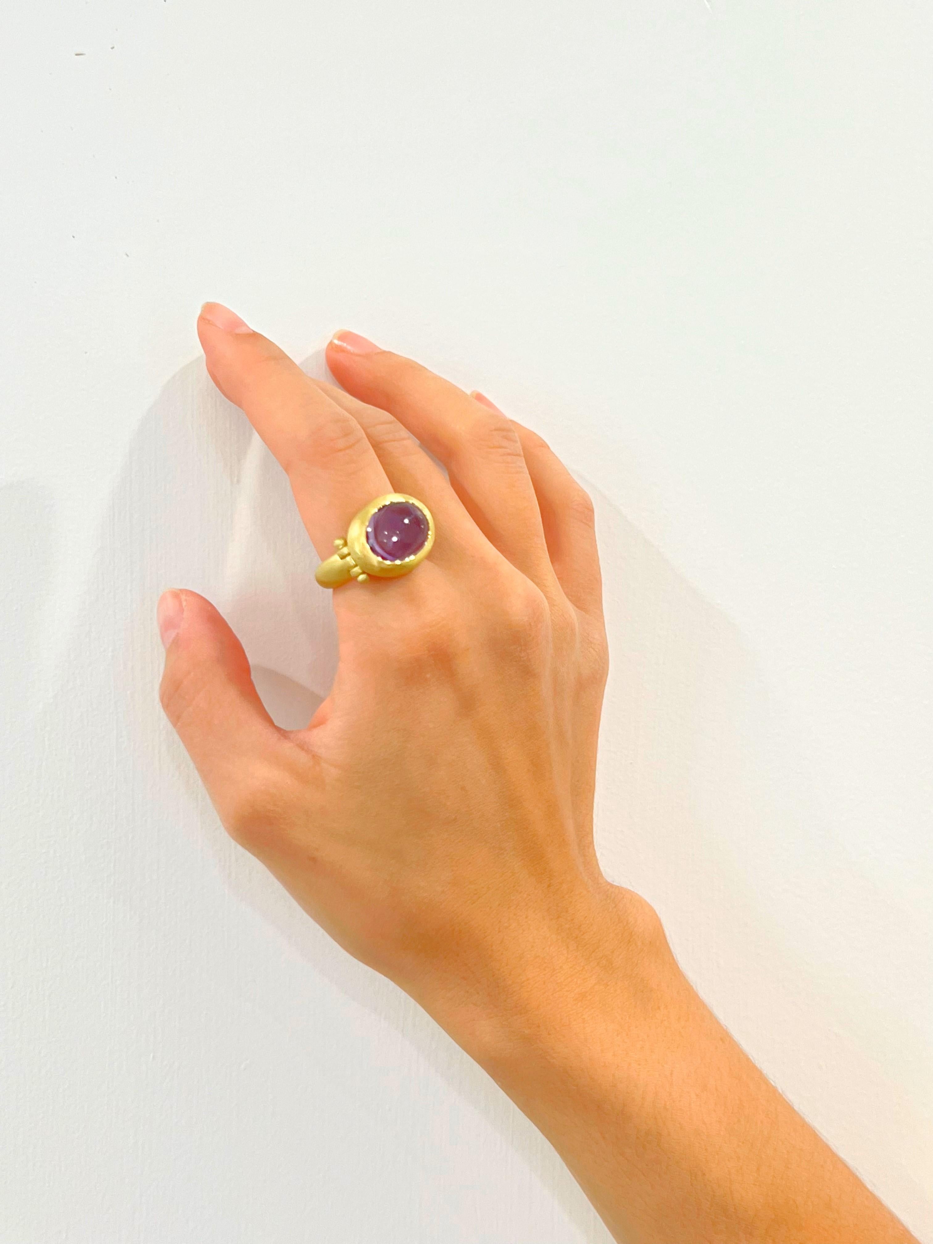 Contemporary Faye Kim 18 Karat Gold Amethyst Hinged Bezel Ring For Sale