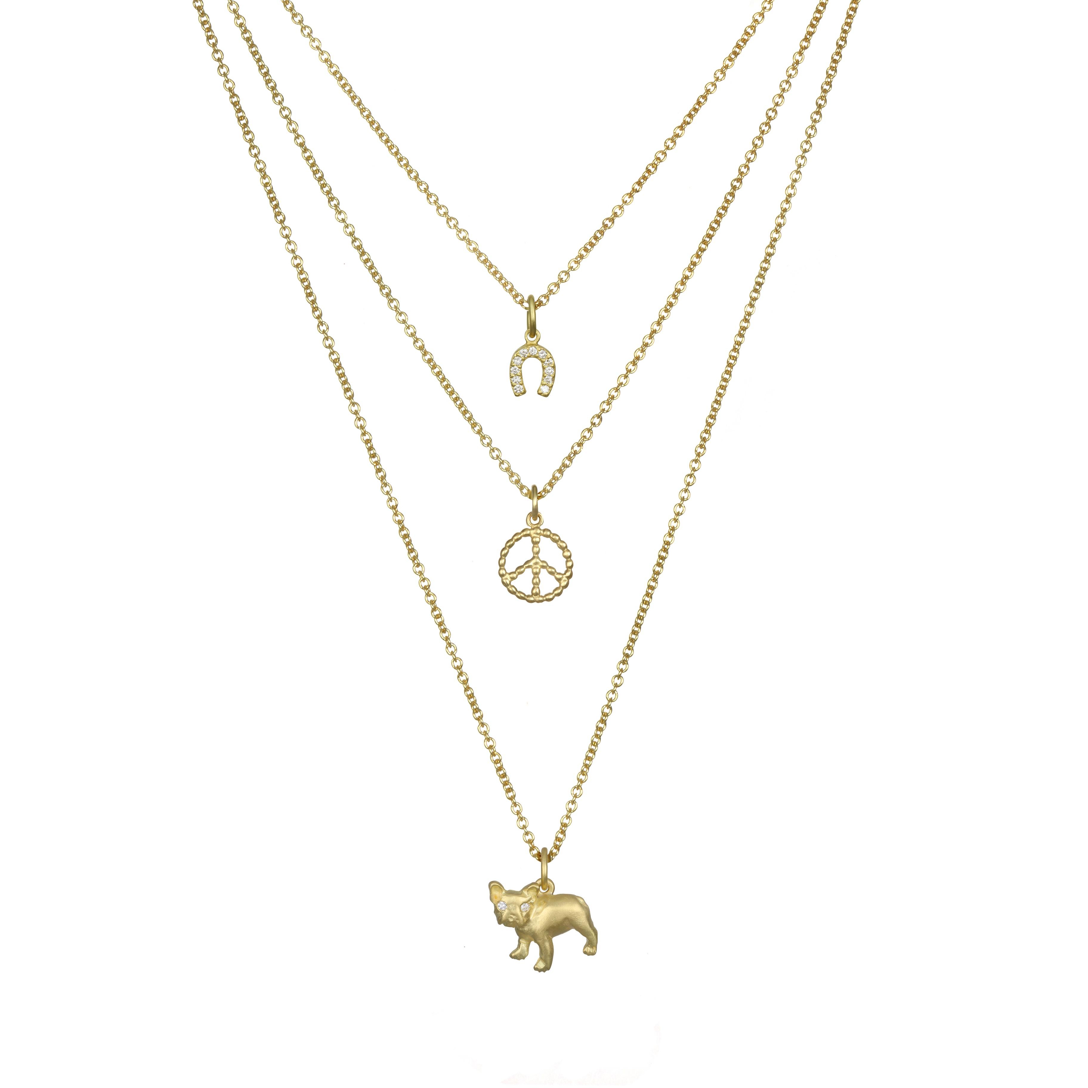 Round Cut Faye Kim 18 Karat Gold and Diamond French Bulldog Charm For Sale
