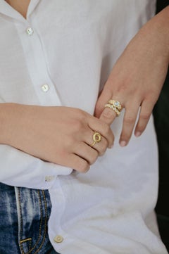 Faye Kim 18K Green Gold Lifesaver Ring with White Diamonds, Size 6.5