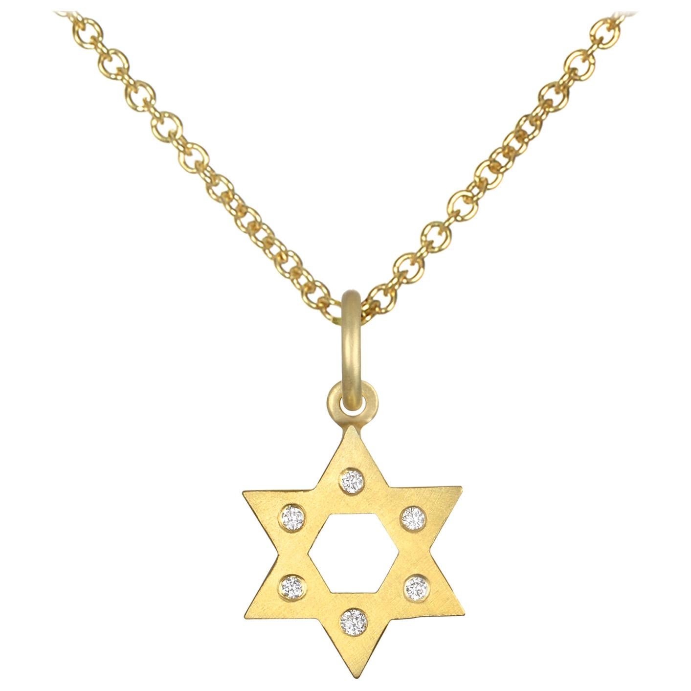 18 Karat Gold und Diamant Davidstern-Charm-Halskette von Kim