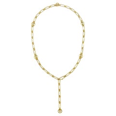 Faye Kim 18 Karat Gold and Diamond Wheel Paperclip Lariat Necklace