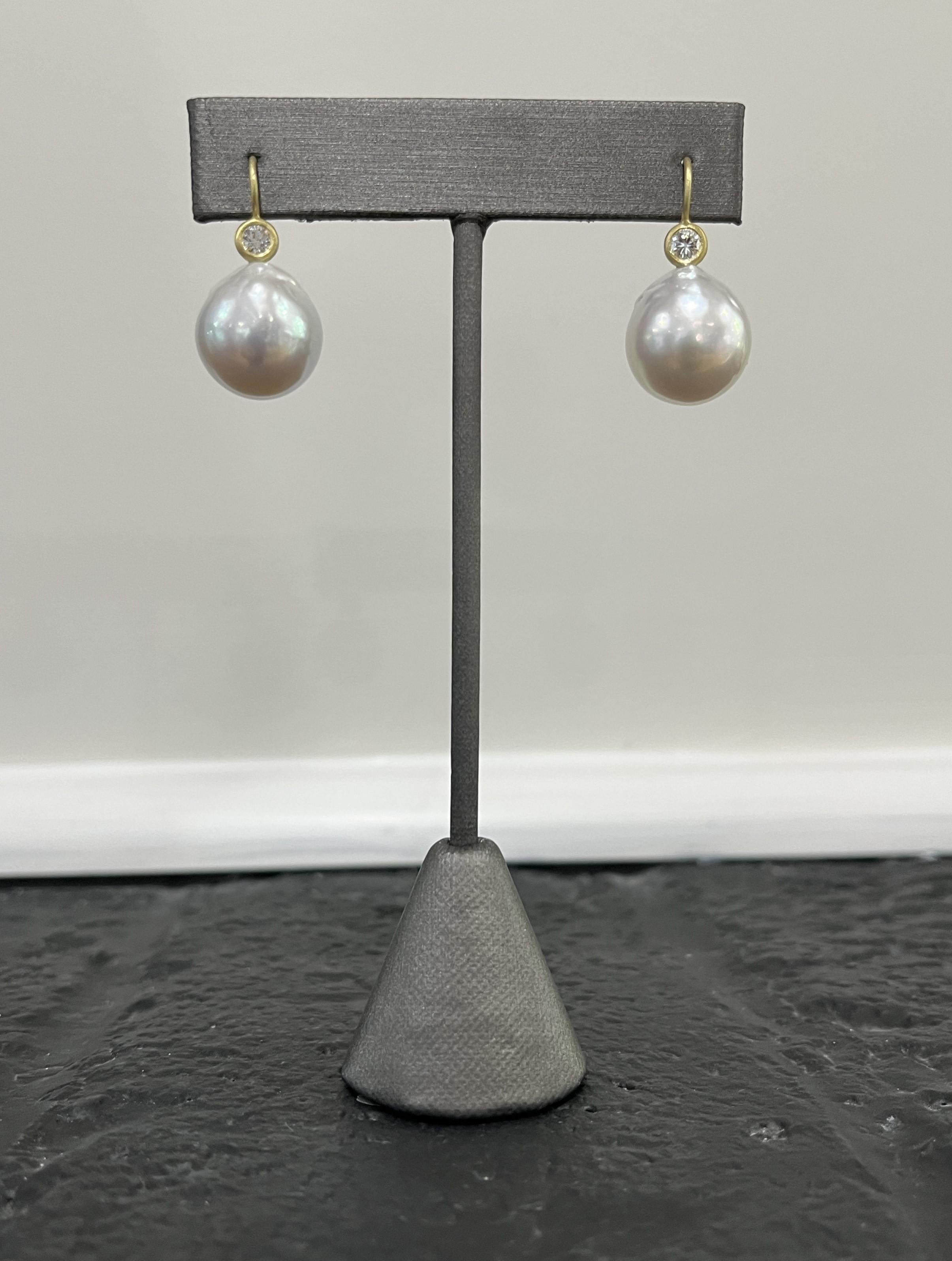 Contemporary Faye Kim 18 Karat Gold and Diamond White South Sea Pearl Drop Earrings