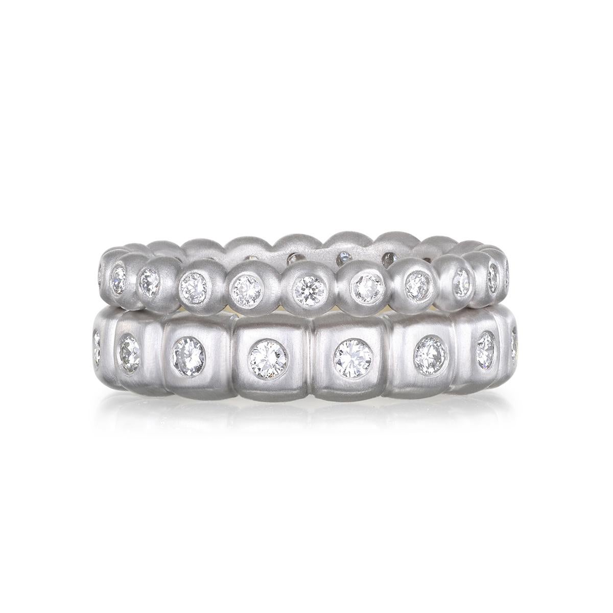 Contemporary Faye Kim 18 Karat Gold and Platinum Diamond Cushion Bubble Ring For Sale