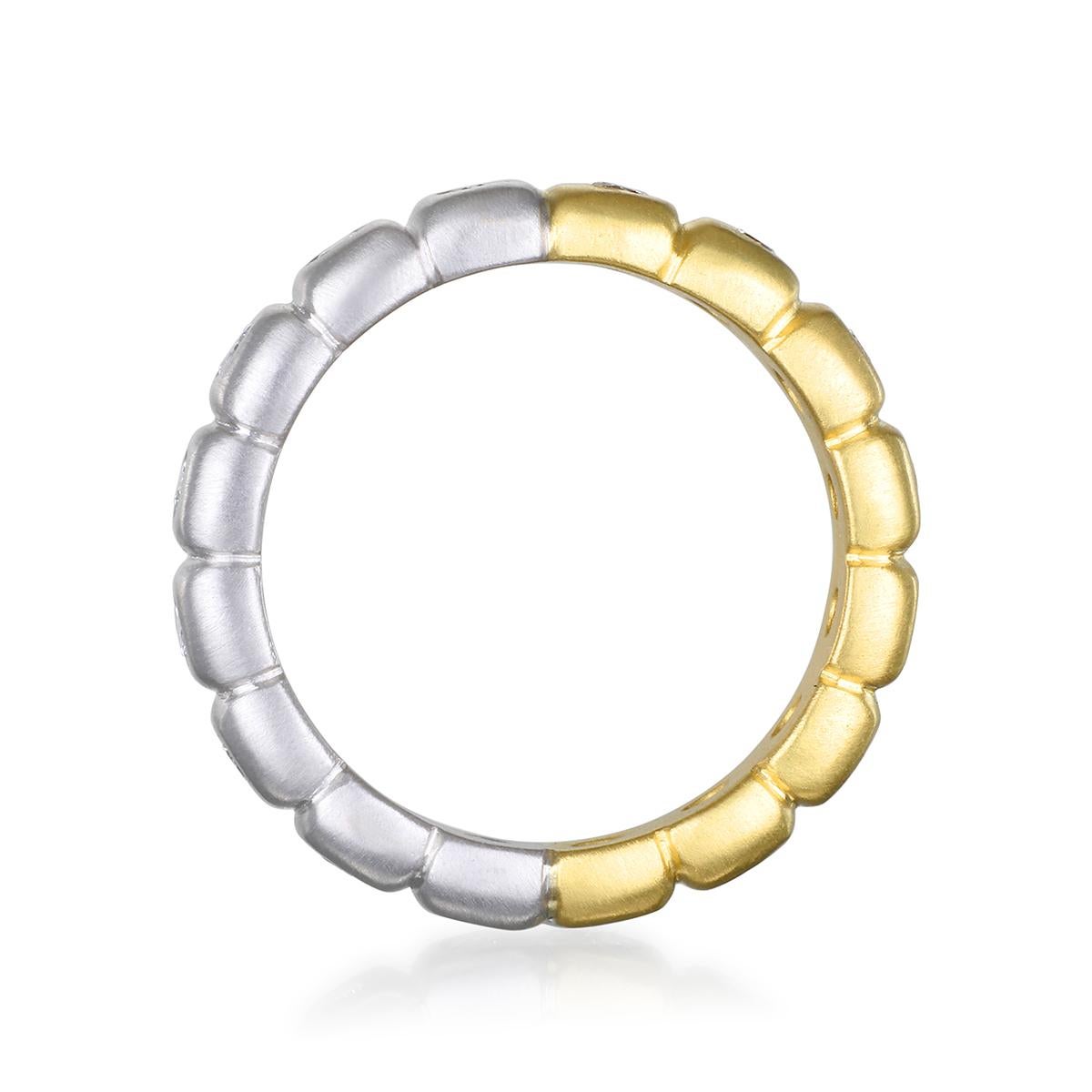 Round Cut Faye Kim 18 Karat Gold and Platinum Diamond Cushion Bubble Ring For Sale