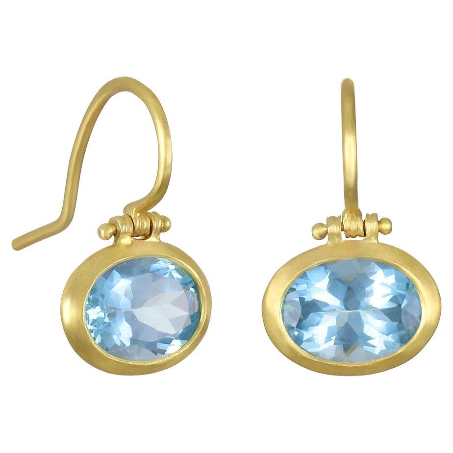 Faye Kim 18 Karat Gold Aquamarine Hinge Earrings