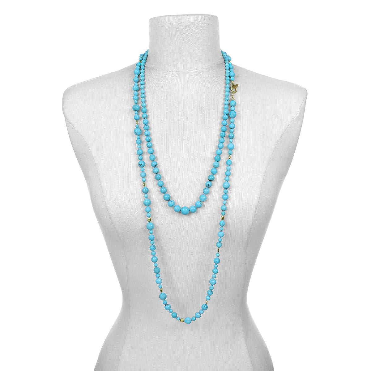 Bead Faye Kim 18 Karat Gold Arizona Sleeping Beauty Turquoise Necklace For Sale