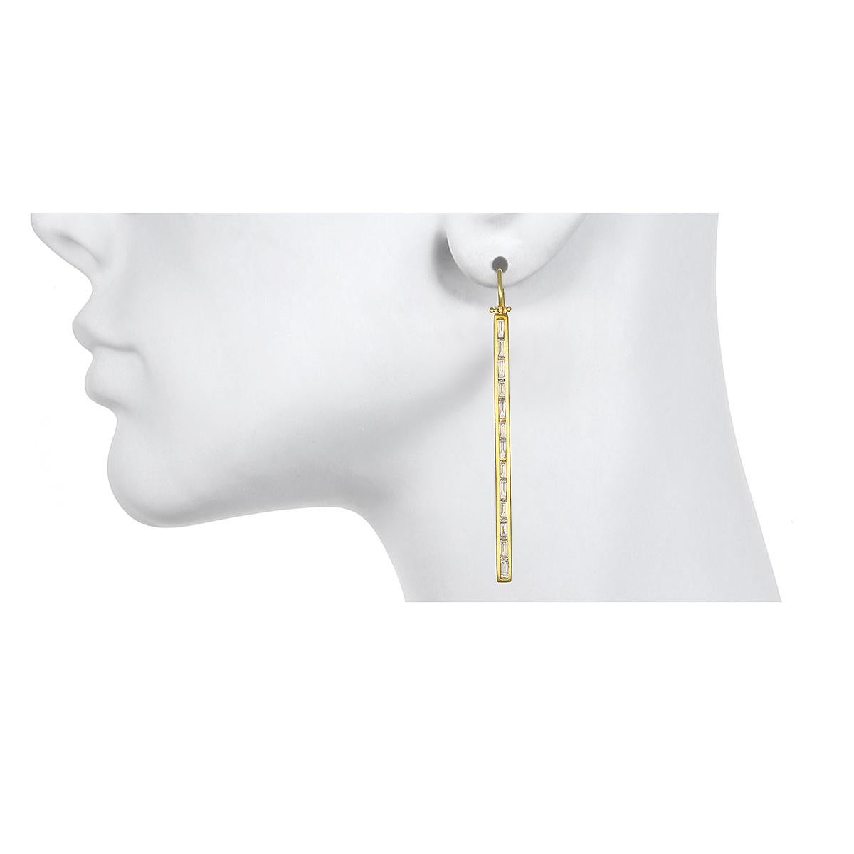 Faye Kim 18 Karat Gold Baguette Diamond Line Earrings For Sale 2