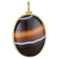 Faye Kim 18 Karat Gold Banded Agate Hinged Pendant