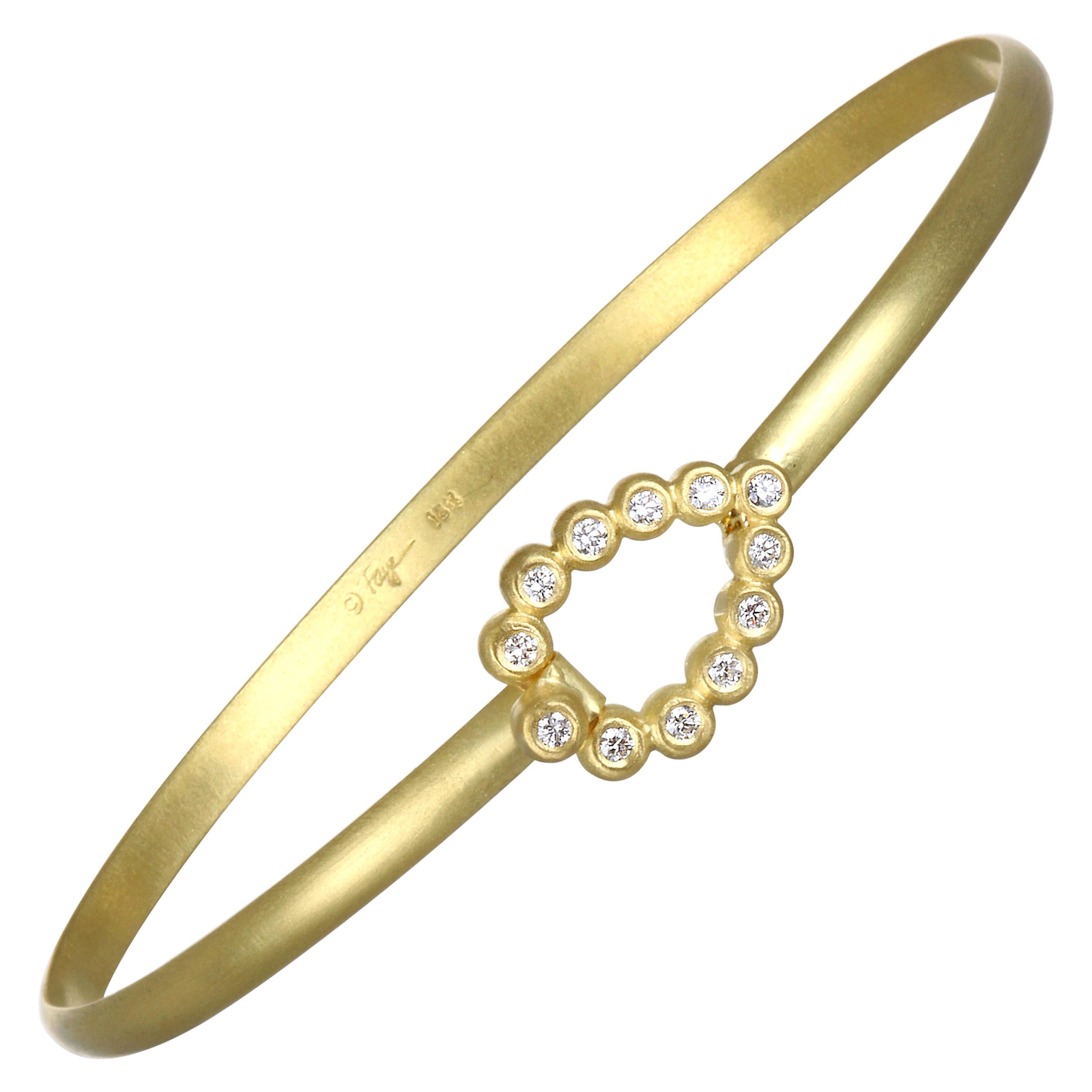 Faye Kim 18 Karat Gold Bangle Bracelet with Diamond Tear Drop Closure