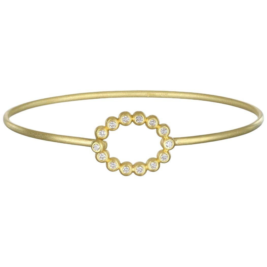 Faye Kim 18 Karat Gold Bangle with Oval Diamond Closure