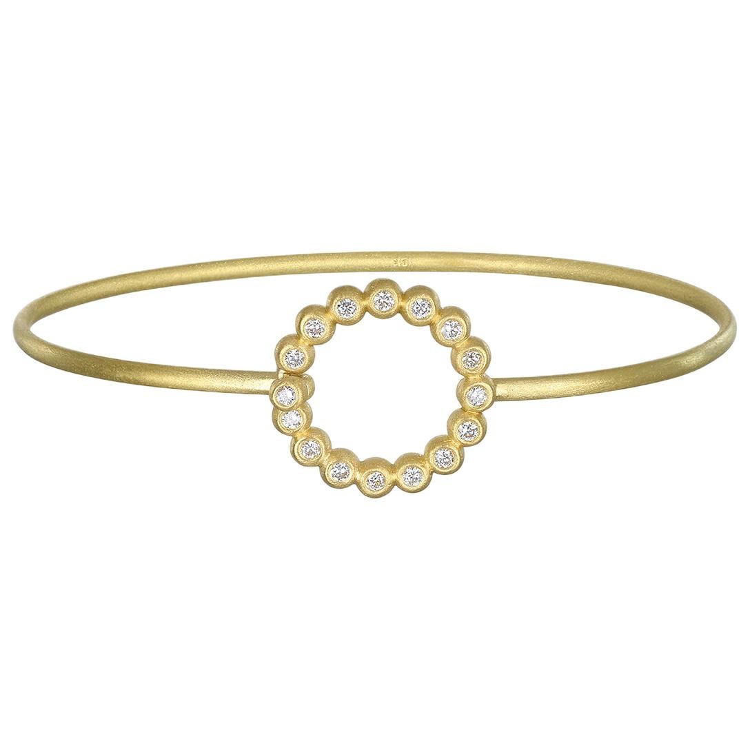 Faye Kim 18 Karat Gold Bangle with Round Diamond Closure