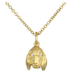 Faye Kim 18 Karat Gold Basset Hound Dog Charm Necklace with Diamond Eyes
