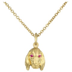 Faye Kim 18 Karat Gold Basset Hound Dog Charm with Ruby Eyes