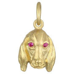 Faye Kim 18 Karat Gold Basset Hound Dog Charm with Ruby Eyes