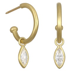 Faye Kim 18 Karat Gold Bezel-Set Marquise Diamond Drops, 1.10 tcw