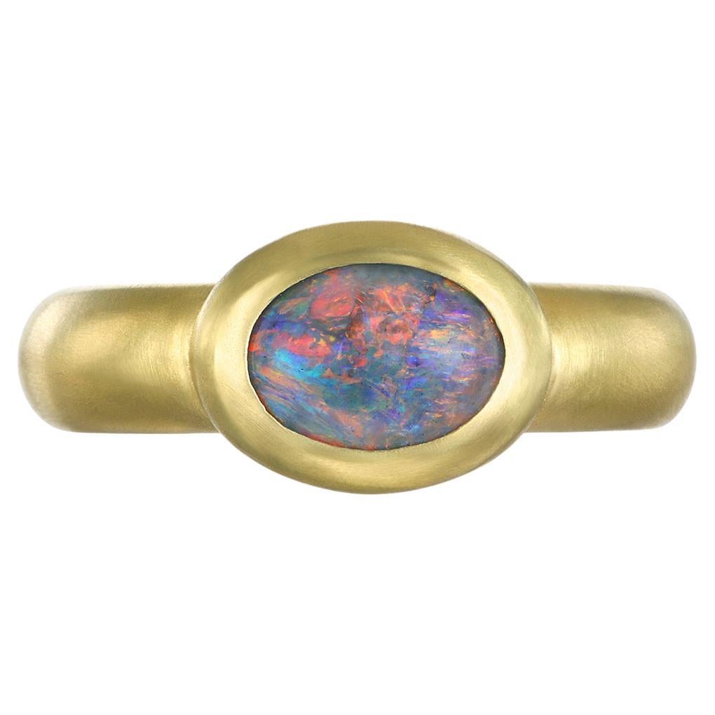 Faye Kim 18 Karat Gold Black Opal Ring For Sale