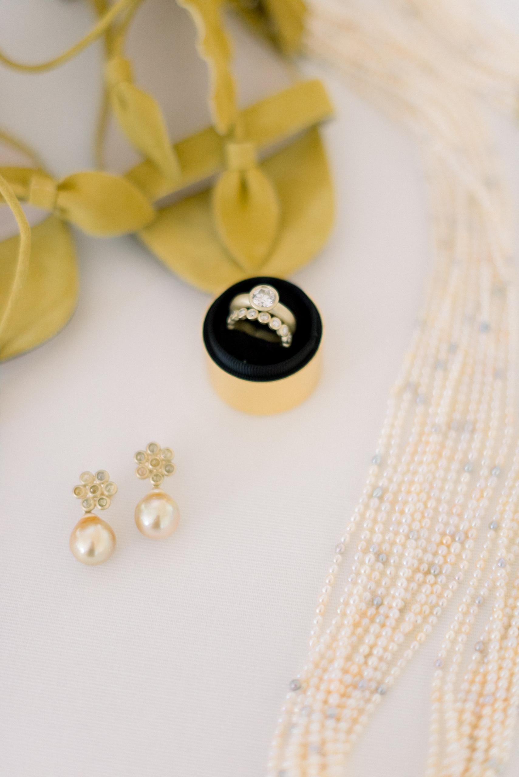 Faye Kim 18 Karat Gold Black Rhodium Diamond Earrings with South Sea Pearl Drops 2