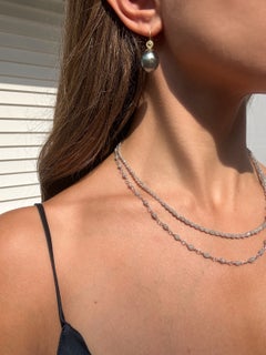 Faye Kim 18 Karat Gold Black Tahitian Pearl and Champagne Diamond Drop Earrings