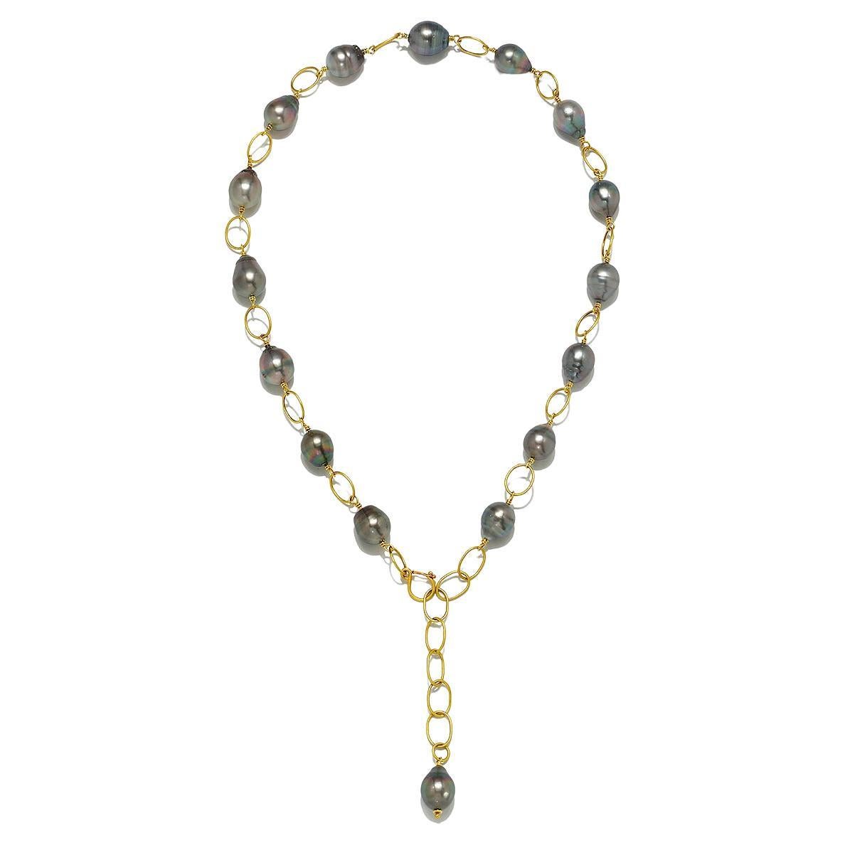 Faye Kim 18 Karat Gold Black Tahitian Pearl Link Necklace