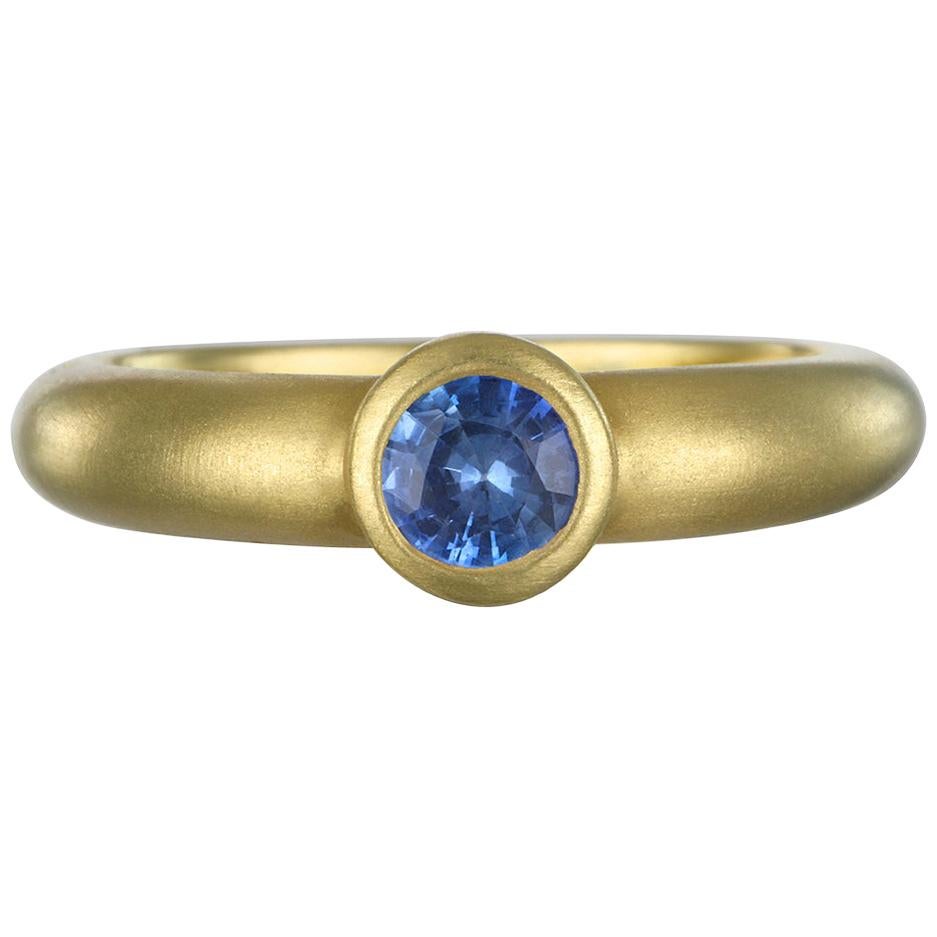 Faye Kim 18 Karat Gold Blue Ceylon Sapphire Bezel Ring
