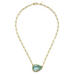 Faye Kim 18 Karat Gold Blue-Green Beryl Necklace