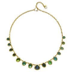 Faye Kim 18 Karat Gold Blue-Green Tourmaline Cabochon Necklace, 40ctw