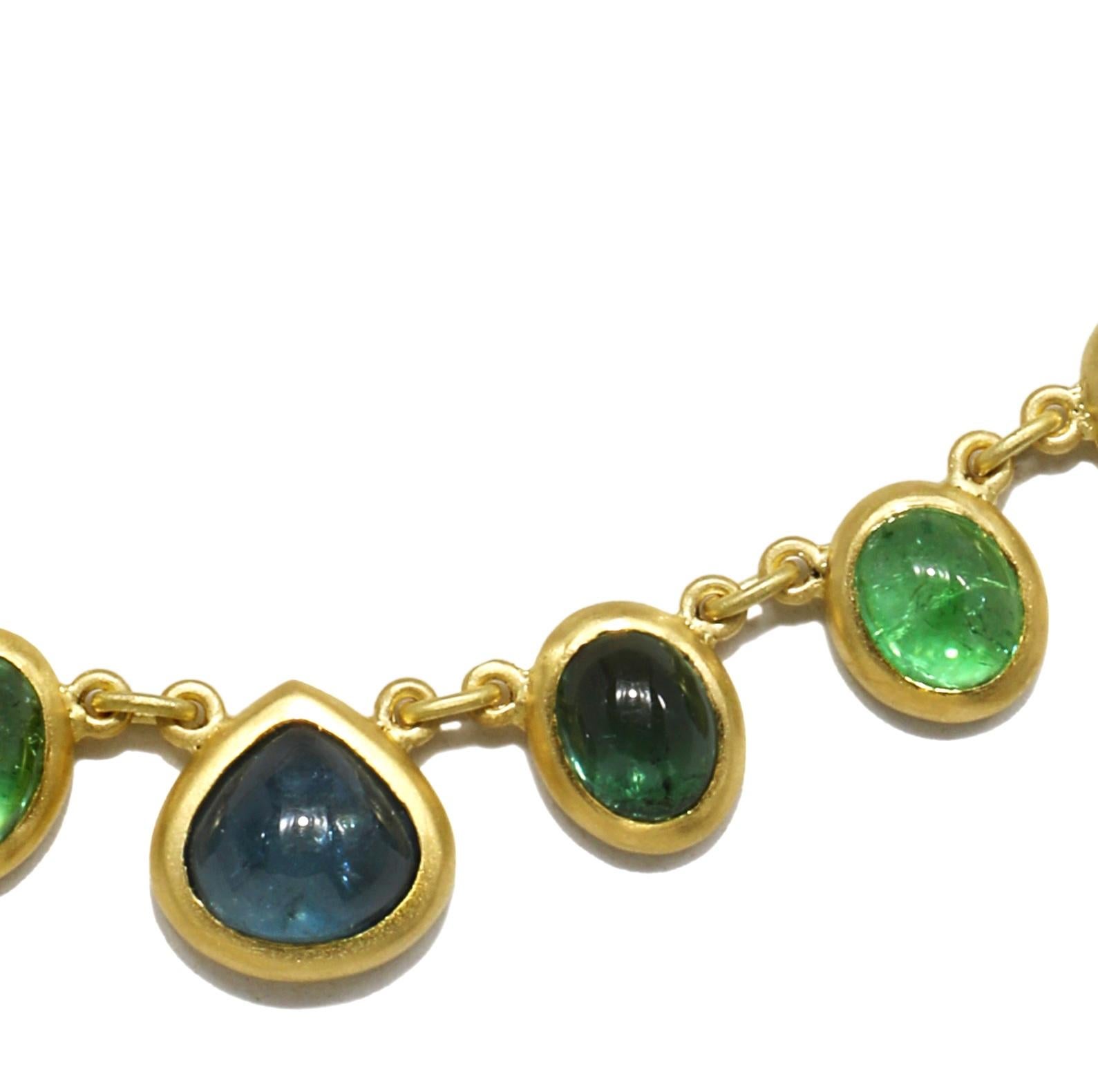 Contemporary Faye Kim 18 Karat Gold Blue-Green Tourmaline Cabochon Necklace For Sale