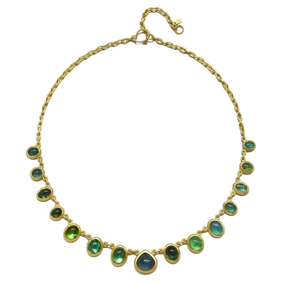 Faye Kim 18 Karat Gold Blue-Green Tourmaline Cabochon Necklace For Sale