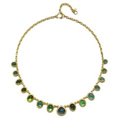 Faye Kim 18 Karat Gold Blue-Green Tourmaline Cabochon Necklace