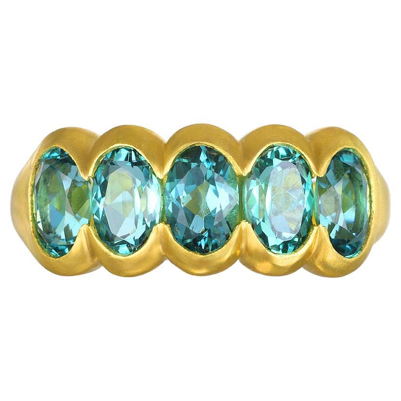 Faye Kim 18 Karat Gold Blue-Green Tourmaline Scallop Ring